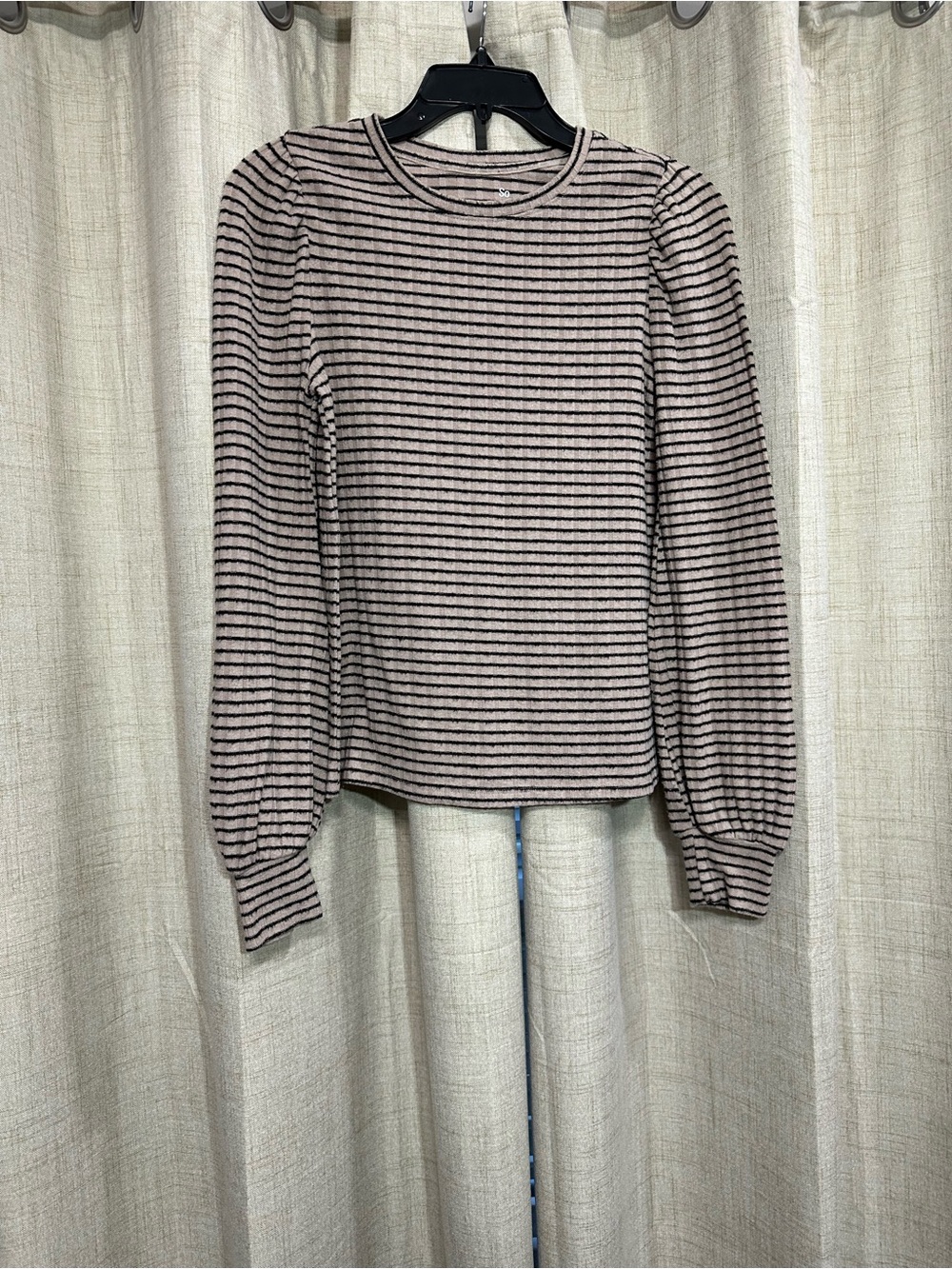 Striped Long-Sleeve Puff Shoulder Top